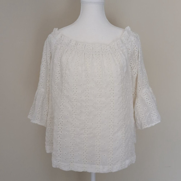 Anthropologie Floreat Off The Shoulder Bohochic Eyelet Top Ivory Size Large - Picture 3 of 10